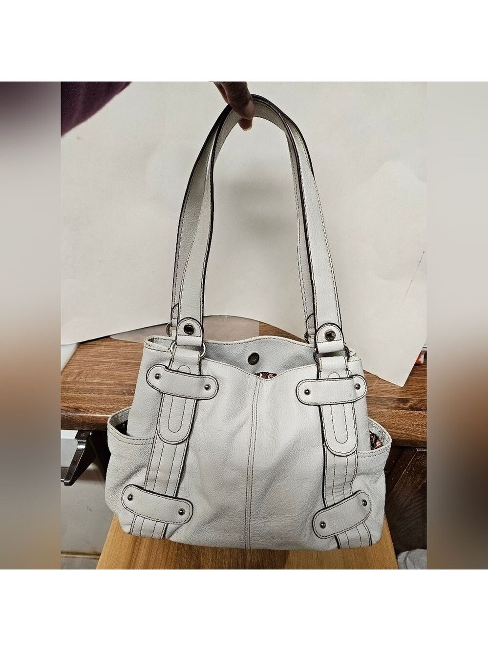Tignanello Winter White Leather Shoulder Bag